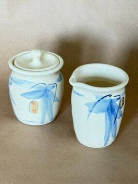 ARTISAN HAND-PAINTED Stoneware Cream and Lidded Sugar Bowl